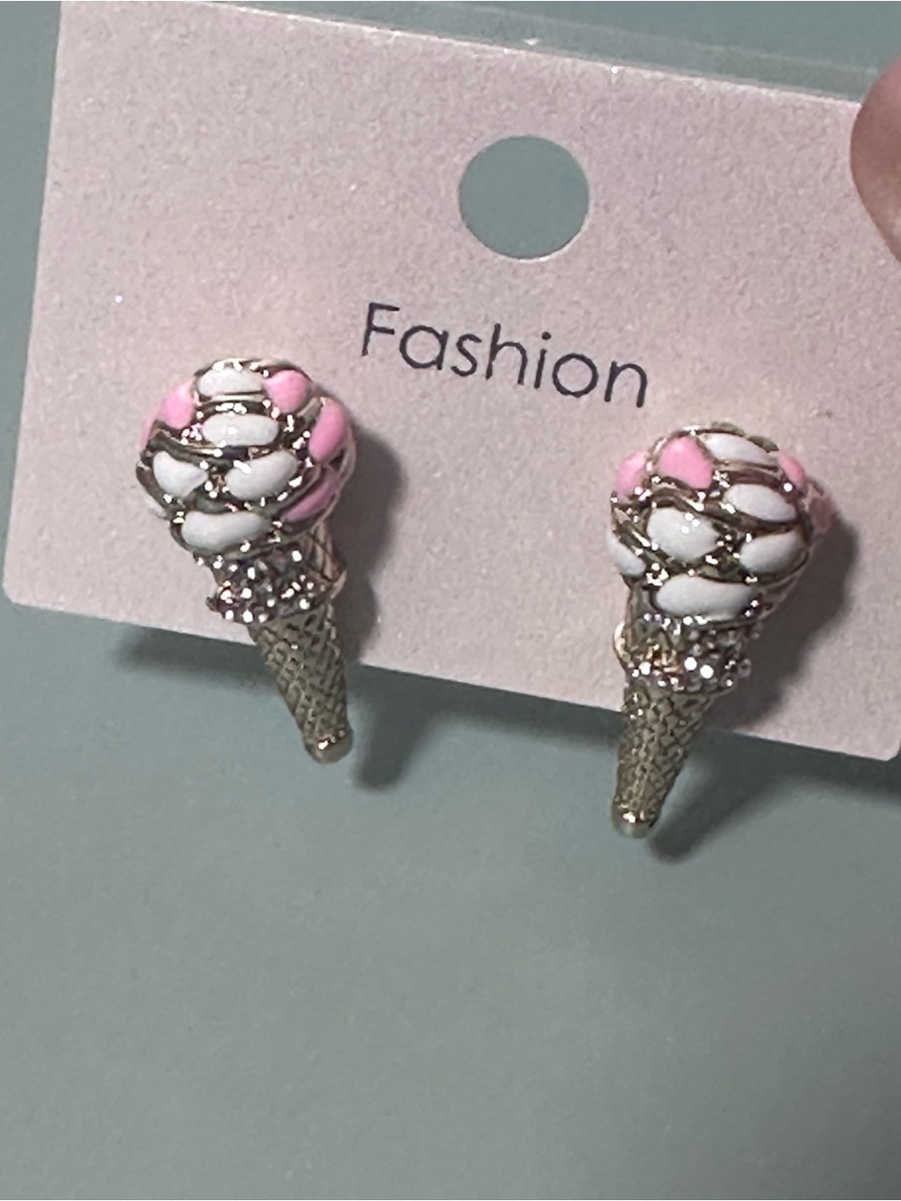 Pink & White Ice Cream Cone Stud Earrings